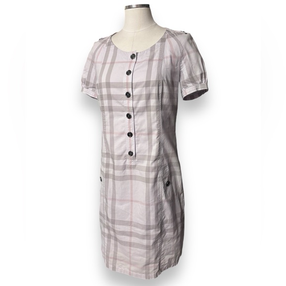 Burberry Dresses & Skirts - BURBERRY BRIT Lavender Pink Pastel Plaid Cotton Scoop Neck Shirt Dress